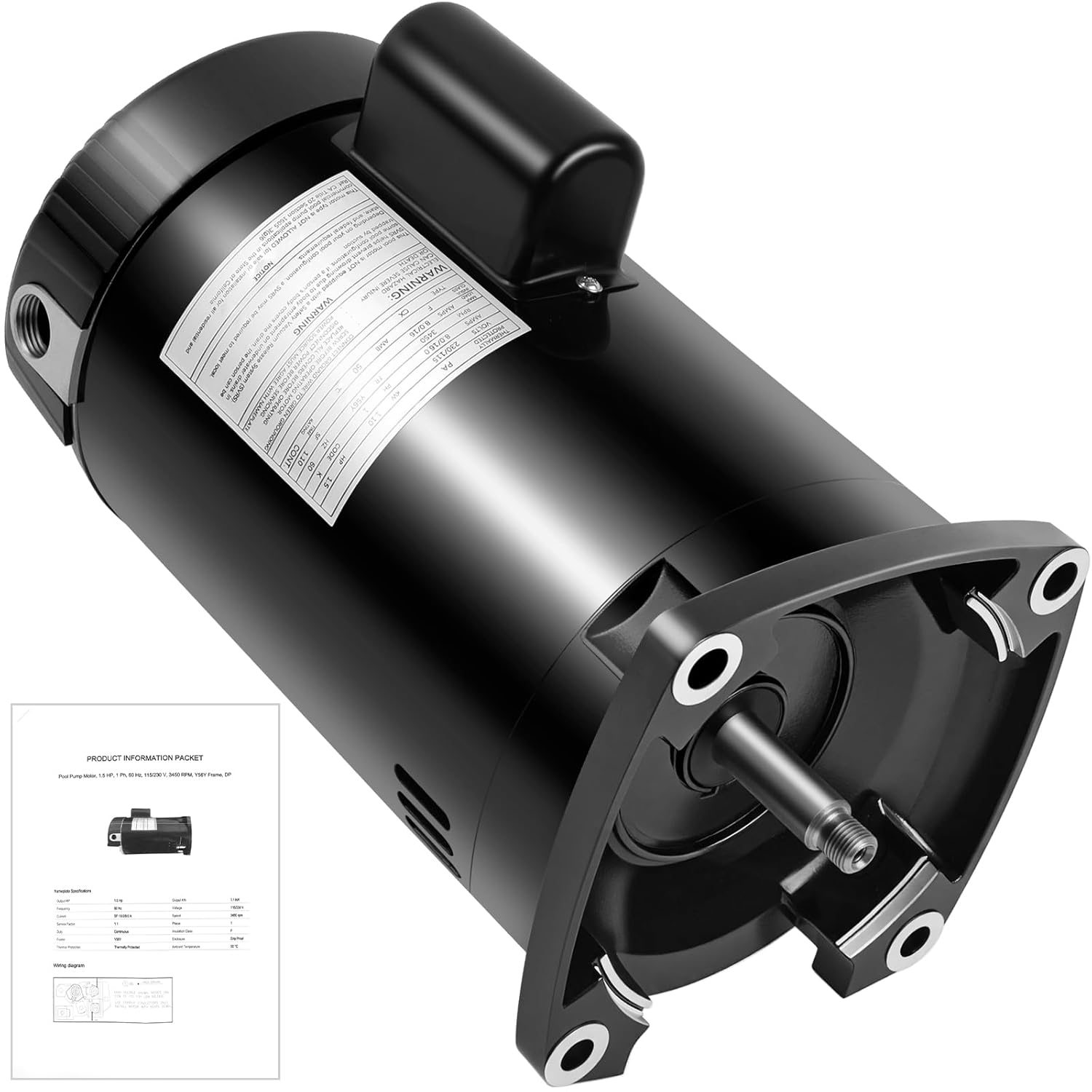 B2854 Pool Pump Motor 1.5 HP, Fit for Century 1.5HP, 3450 RPM, Y56Y Frame, 230V, 8.0/16.0A Amps, Swimming Pool Motor