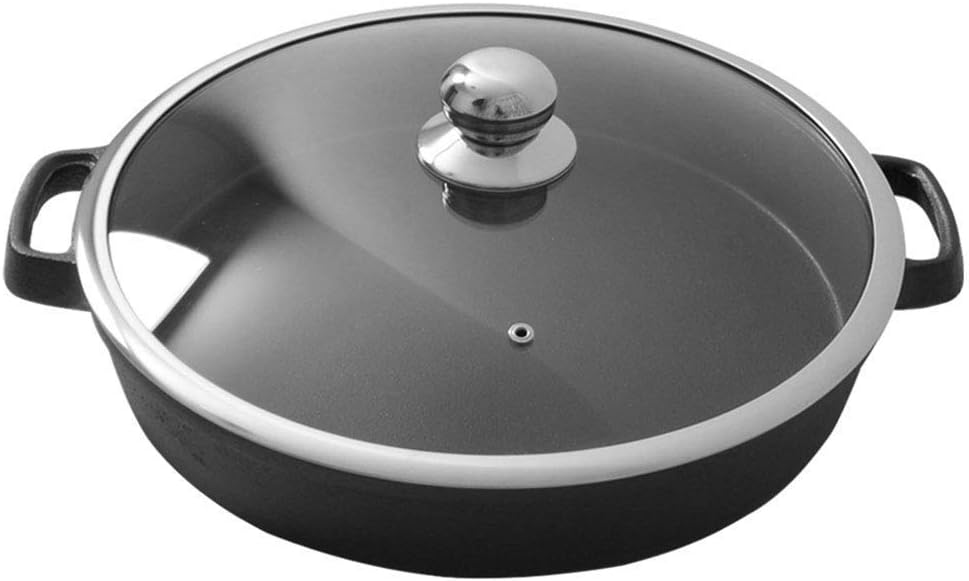 Casserole Induction Pot Frying/Skillet Saucedeep Pizza Frying with Glass Lid Nonstick Cast Iron Round Skillet 2 Handles Diameter 35Cm Frying