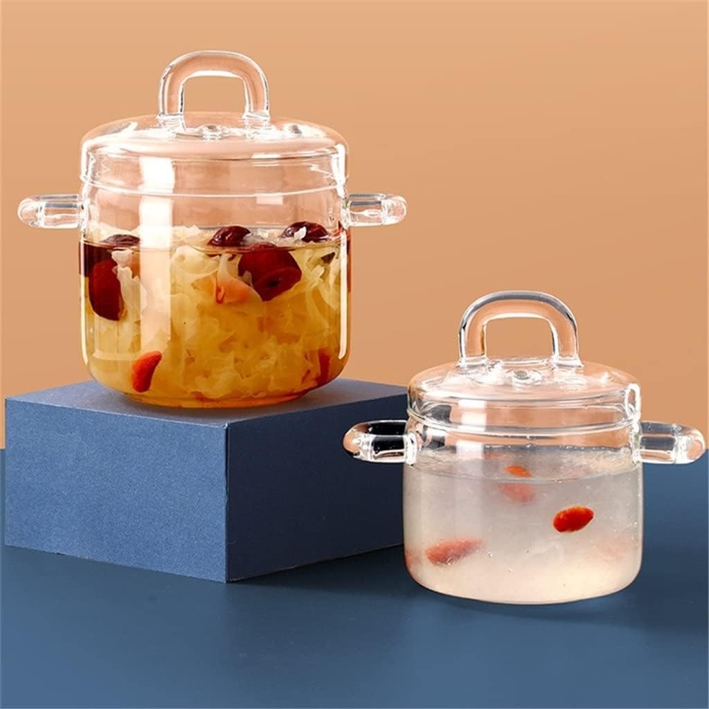 2 Pc Glass Small Stew Pot Water-proof Transparent Cover Soup Cup Bowl Bird's Nest Flame Home