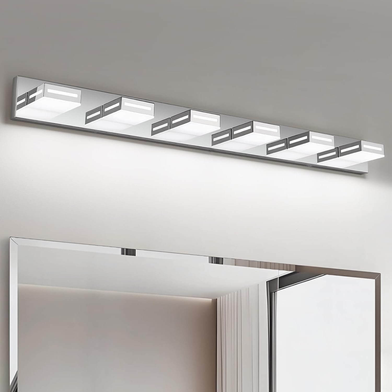 48-Inch 6-Light LED Modern Chrome Bathroom Vanity Light Fixtures Over Mirror, Bathroom Lighting Fixtures with Cool White 6000K, Rotatable Vanity Wall Lights for Bath Restroom Powder Room