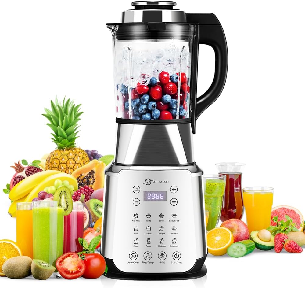 Glass Blenders for Kitchen 59oz, Stainless Steels Professional Blenders 1200W, Countertop Blender Glass Jar Food Processor Combo, 14 Preset Programs+9 Speeds, Soups, Nut Milk, Hot & Cold Blending