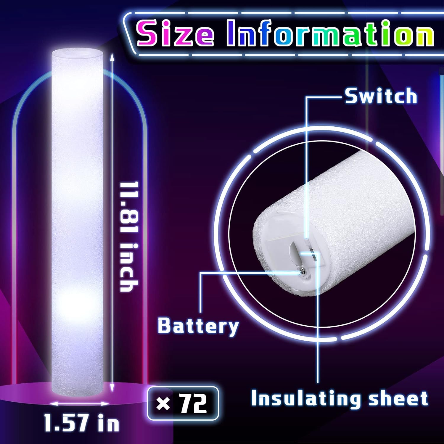 Liliful Glow LED Cheer Sticks Light up Sticks Wedding Wand for Birthday Bridal Shower Raves Carnival Concert Glow in Dark Party(72 Pcs)