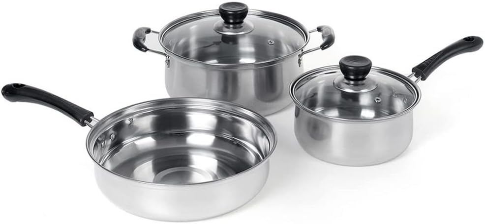 3 Non-Stick Stainless Steel Pans Stock Pot With Lid + Milk Pot With Lid + Frying Pan Kitchen Cooker