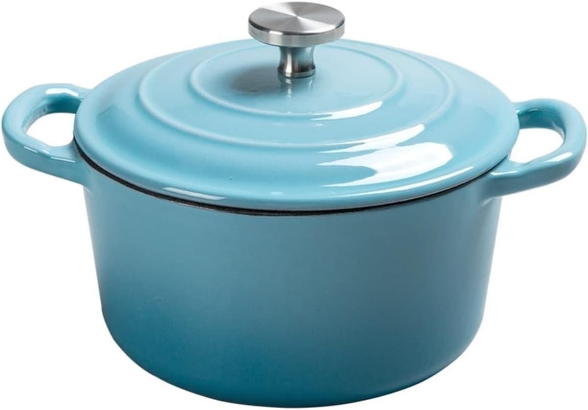 Small Stew Pot, Cast Iron Enamel Non-Stick Soup Casserole Pot, Insulated Kitchen Cooker for Home Cooking, Single Bottom
