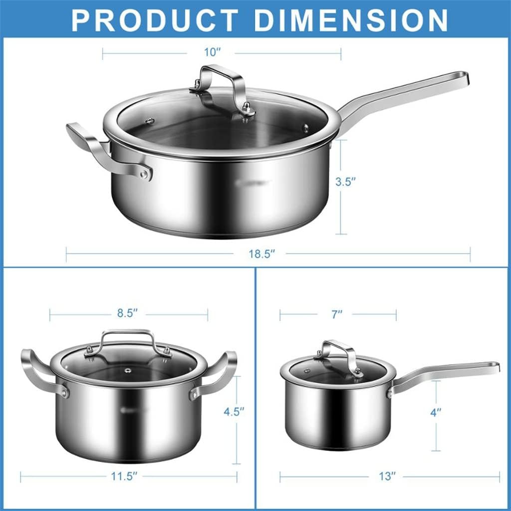 Stainless Steel Cookware Set 6 Piece Nonstick Cookware Cooking Pot Set With Glass And Silver Lid