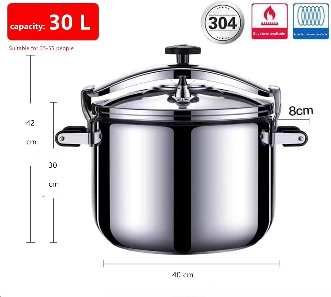 Pressure CookerLarge Capacity 304 Stainless Steel Restaurant Home Kitchen Commercial Explosion-proof Pressure Cooker Natural Gas/Induction Cooker/Electric Ceramic Stove Universal(30L)