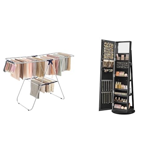 SONGMICS Clothes Drying Rack, 360° Swivel Jewelry Cabinet, ULLR52BU and UJJC006B01