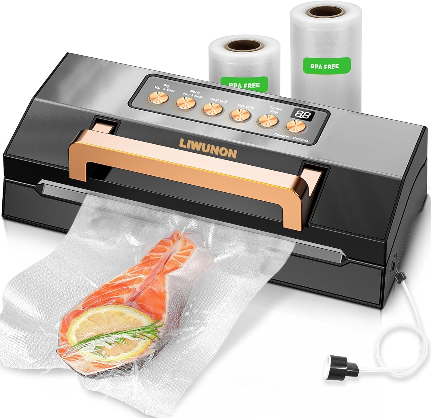 2025 Upgraded Precision Fast-Vacuum Sealer, LIWUNON Commercial Full Automatic Food Vacuum Sealer Machine, Double Heat Seal, Built-in Cutter&Bag Storage, Powerful Food Vacuum Saver, 2 Bag Rolls&hose