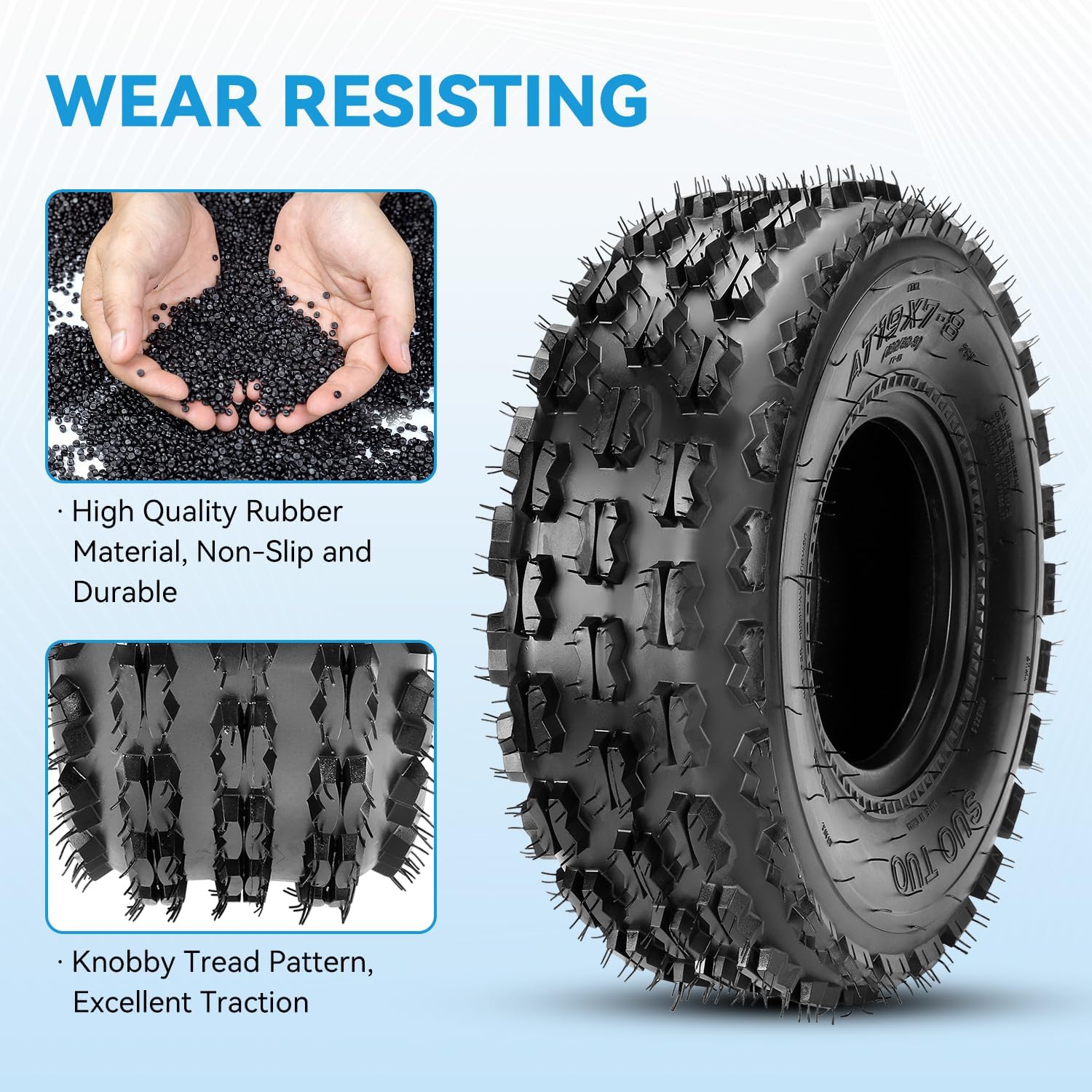 19x7-8 Mini Bike Tires Compatible with Coleman CT200U BT200X Baja Warrior MB165 MB200 Axis M200 Taotao Coolster 110cc 125cc ATV UTV Quad 4 Wheeler Go Kart Off-Road Replacement Parts Set of 2