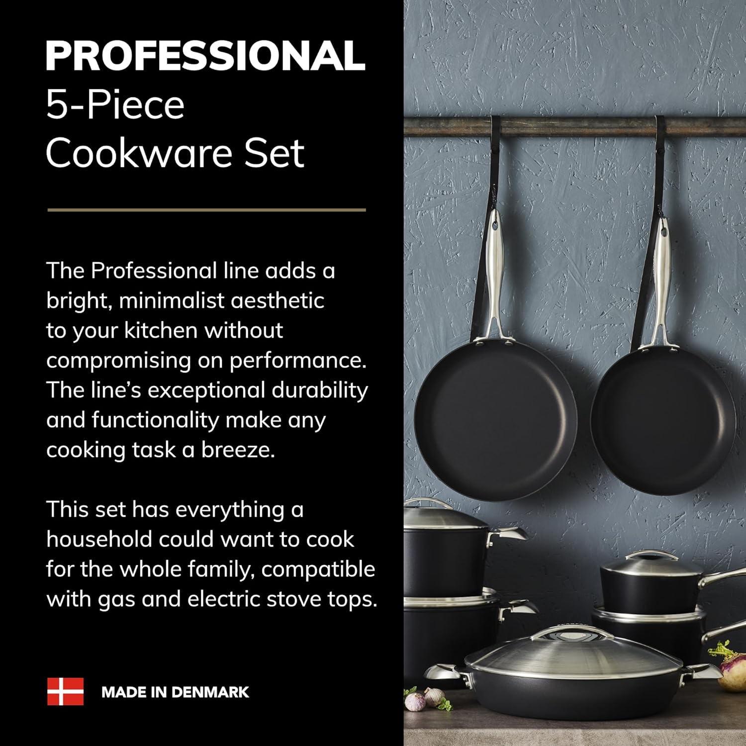 SCANPAN Professional 5-Piece Set - Easy-to-Use Nonstick Cookware - Dishwasher, Metal Utensil & Oven Safe - Made in Denmark