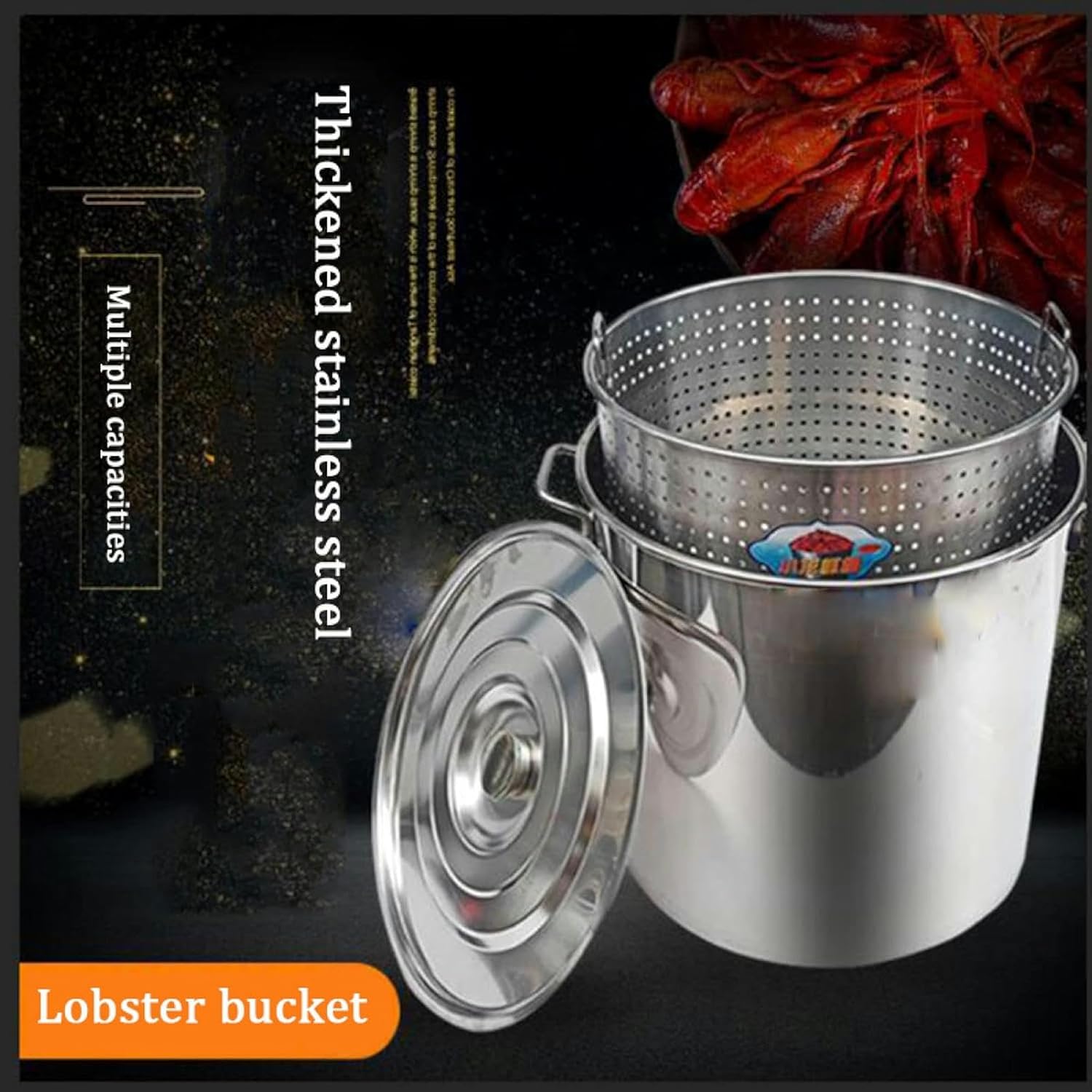Commercial Stainless Steel 27QT/45QT/63QT Pot Strainer Basket Heavy Duty Outdoor Stockpot Large Crawfish Seafood Boil Pot with Strainer Compatible with All Types of Stoves/A / 45x45cm(A 40x40cm)