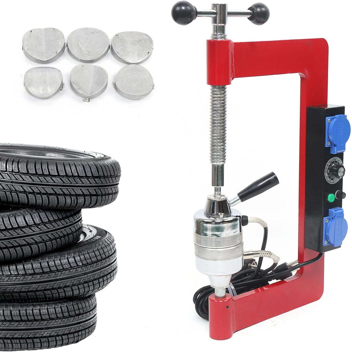 DNYSYSJ 110V 60Hz Tires Vulcanizing Machine, Manual Tire Spreader Portable Tire Repair Automatic Temperature Adjustment Vulcanizing Machine Tire Repair Kit Tire Patches Machine with 6 Molds