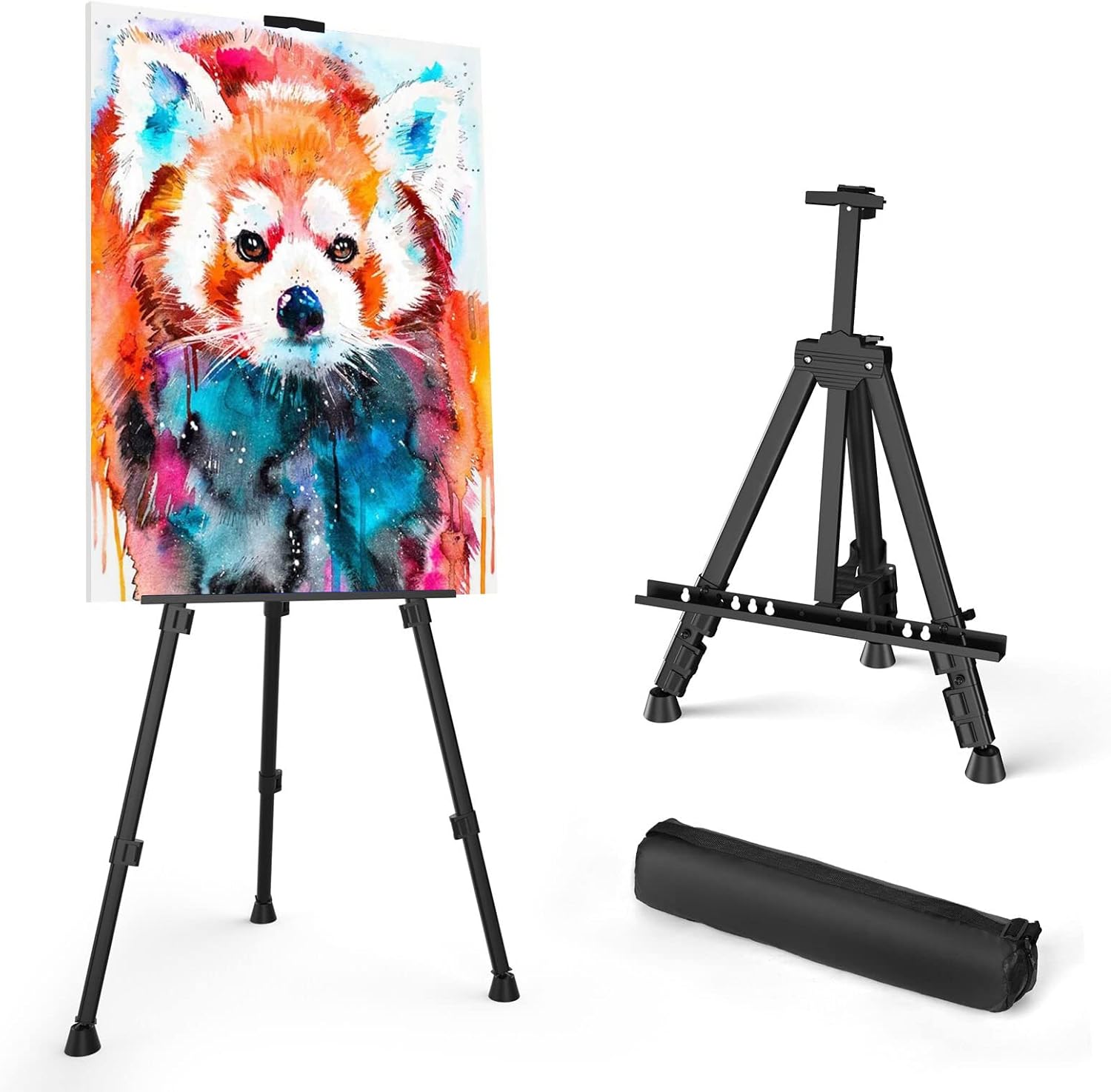 Art Painting Display Easel Stands - Portable Adjustable Aluminum Metal Tripod Artist Easels with Bags, Extra Sturdy for Table-Top/Floor Painting, Drawing, and Displaying, Black 4 Pack