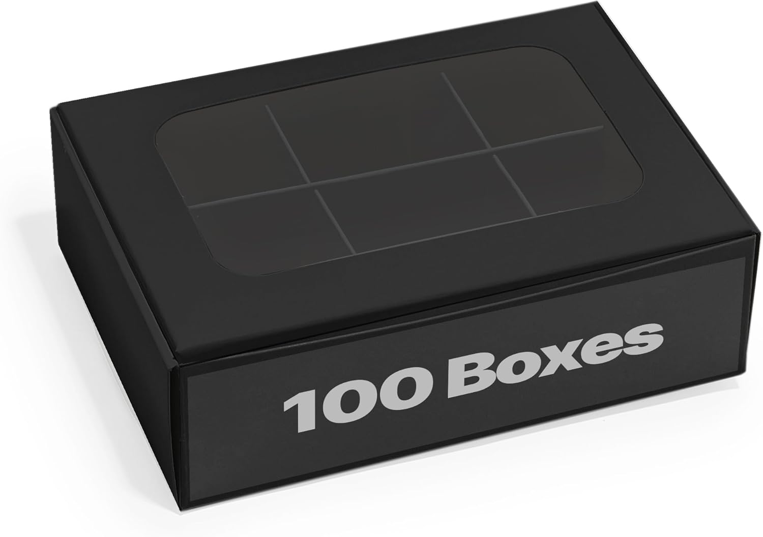 Mini Truffle Boxes - Black | VERY SMALL for 6 Treats - Window and Dividers | 5 x 3.5 x 1.57 Inches | Pack of 100