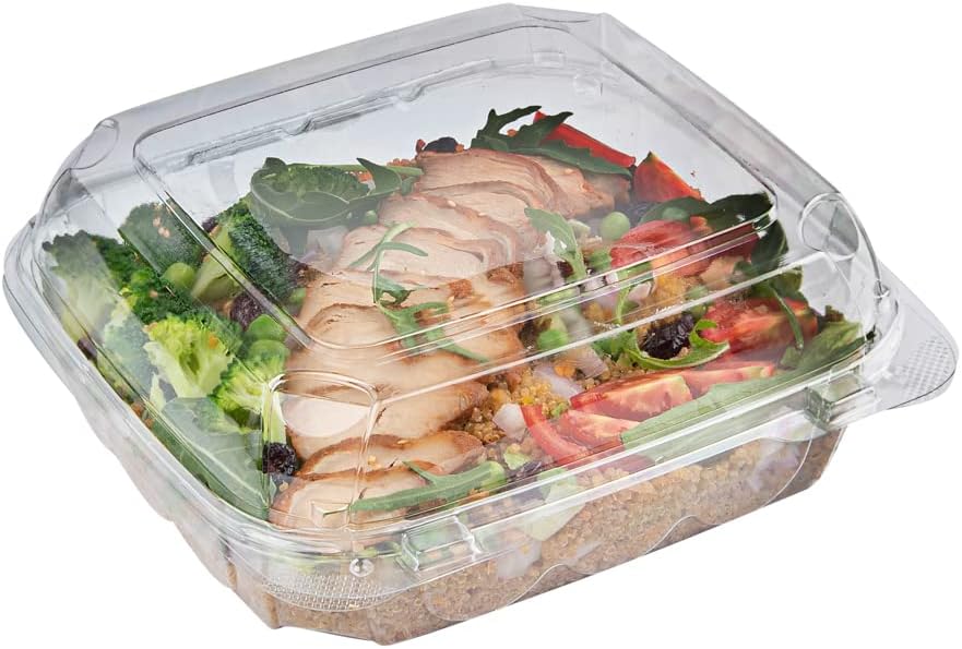 Restaurantware Thermo Tek 33.8 Ounce Clamshell Containers 100 Anti-Fog To Go Food Containers - Freezable Square Clear Plastic Food Packaging Containers Disposable