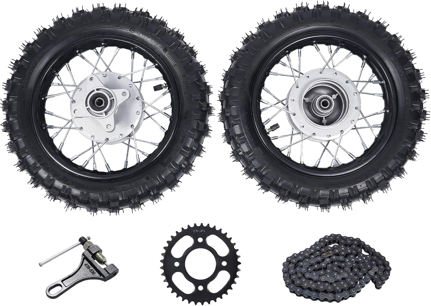 2.5-10 Front and Rear Wheel Tire Assembly with Chain & Sprocket forHonda CRF50 XR50 BBR KLX Dirt Bikes (US Stock)