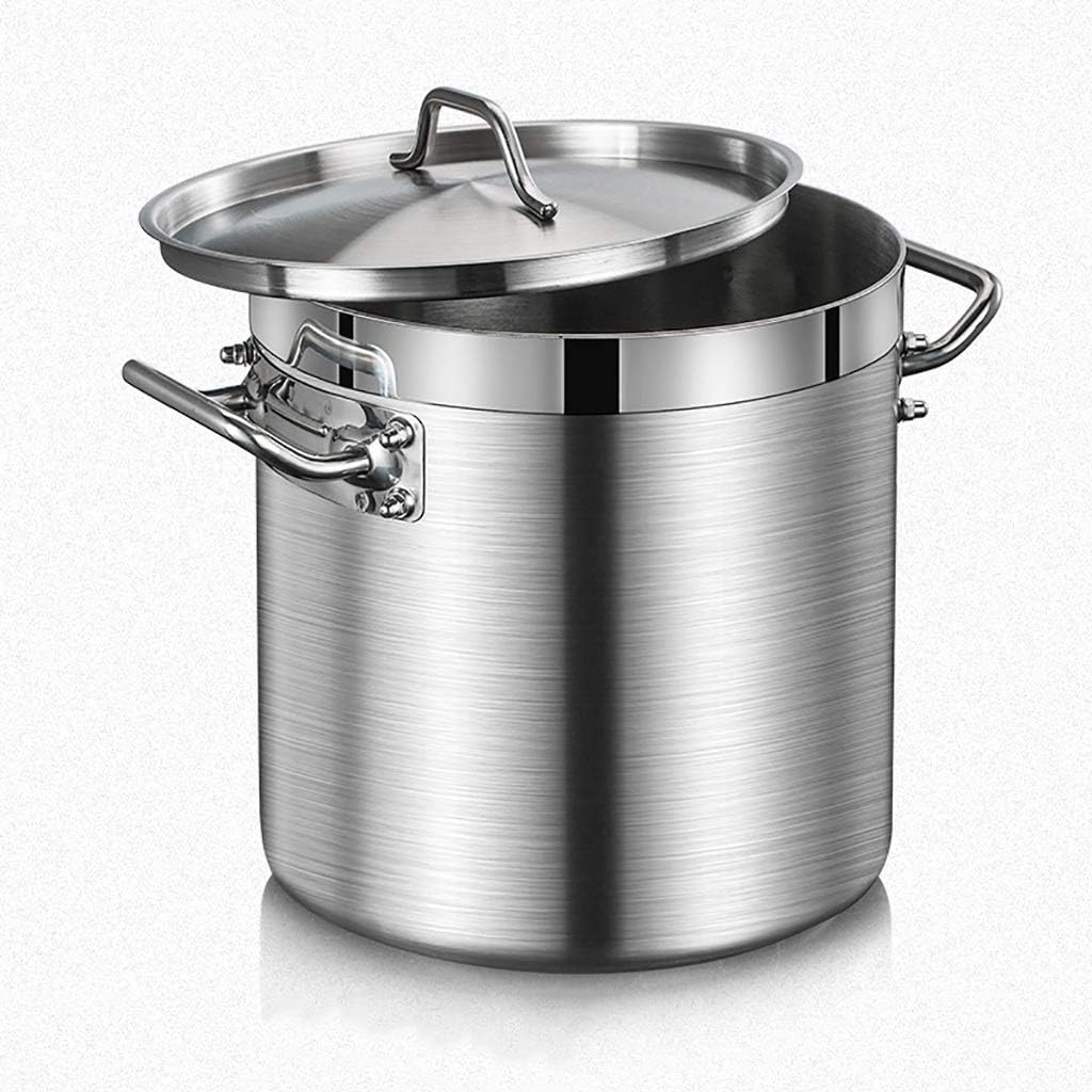 Large Food Grade 304 Stainless Steel Soup Kitchen,Large Commercial Soup Kitchen,3-Layer Composite Bottom,20-50cm (Silver-36cmx36cm
