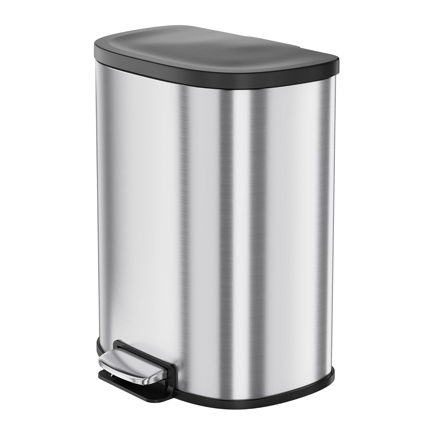 13.2 Gal/50L Trash Can, D-Shape Stainless Steel Trash Can with Recycling Bin, Fingerprint-Resistant, Soft-Close Lid, Step-on Garbage Bin, with Removable Inner Buckets