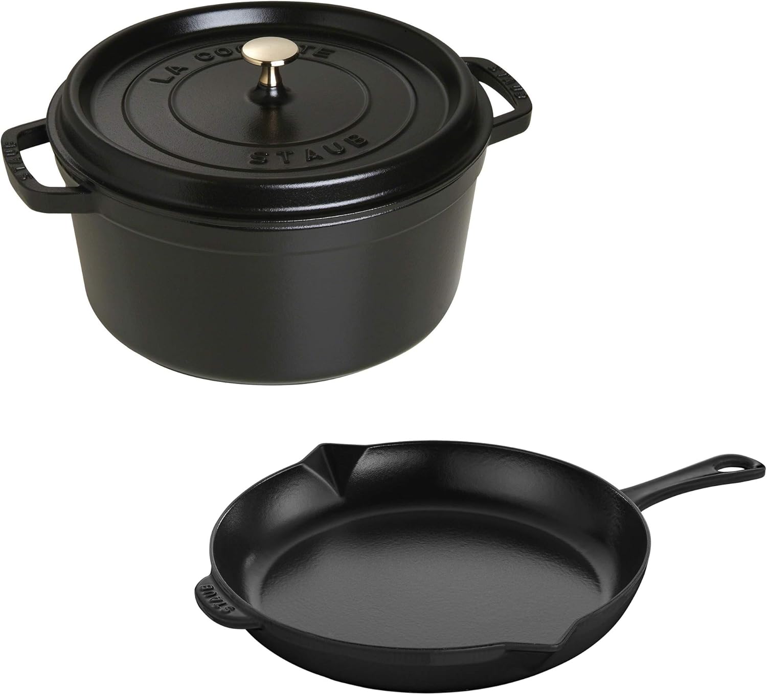 Staub Cast Iron 3-pc Cocotte and Fry Pan Set-Matte Black, Made in France