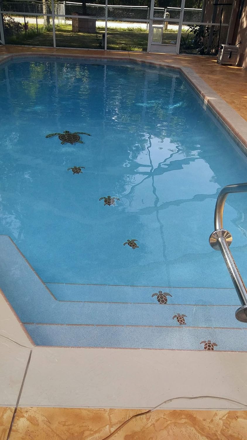 Turtle Group Ceramic Swimming Pool Mosaic (Blue)