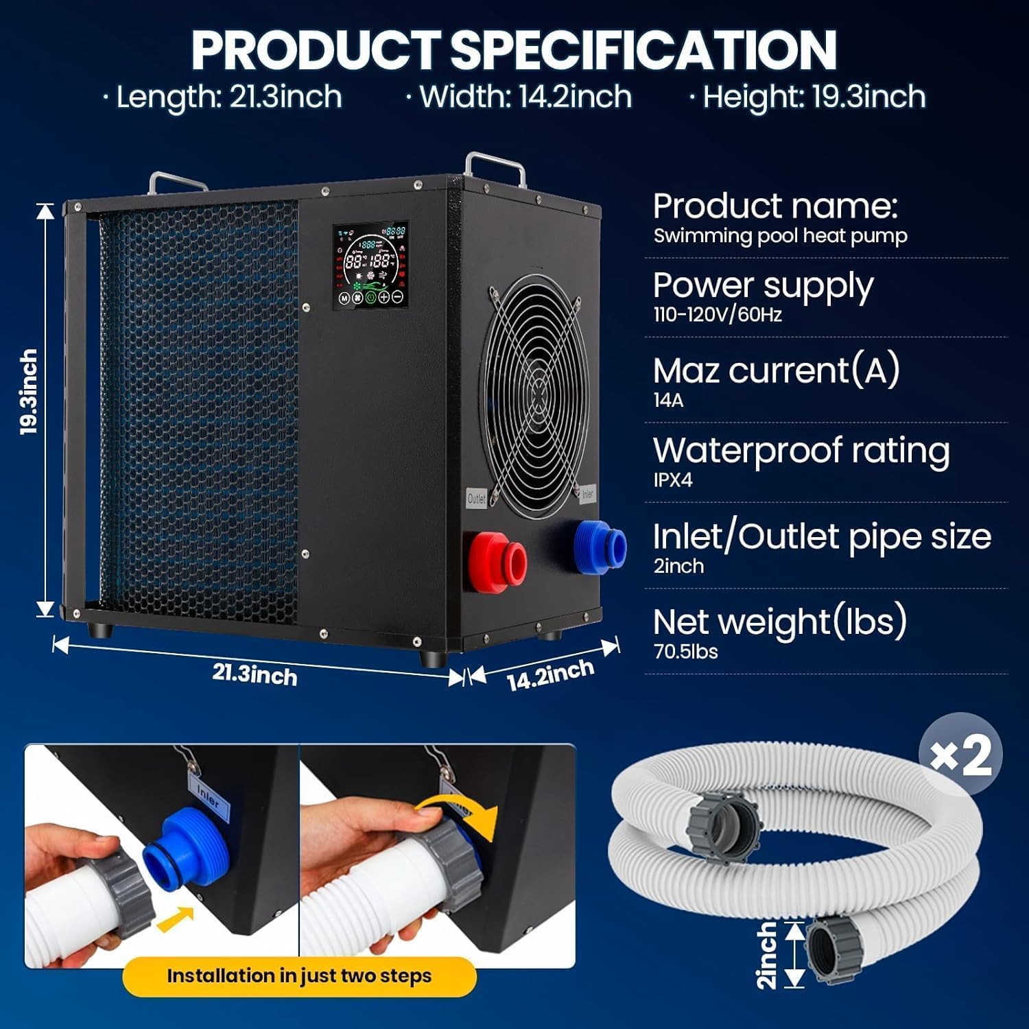 Doniks Pool Heater, for 6,000 Gallons Above Ground Pools,Pool Heat Pump,Max Output 16184 BTU,120V/60Hz,Swimming Pool