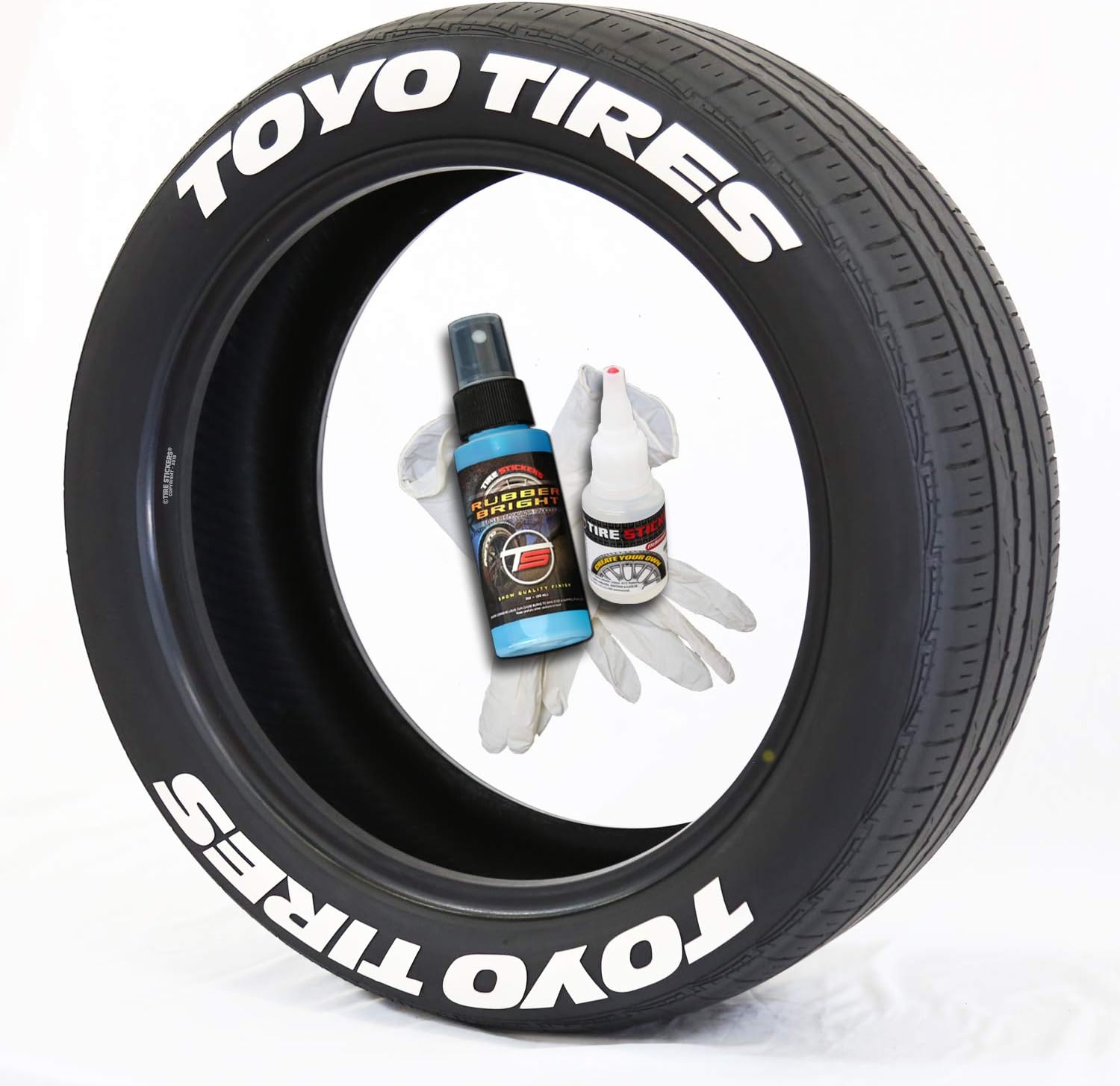 Tire Stickers Toyo Tires Tire Lettering Add-On Car Accessory - DIY Kit with Glue & 2oz Touch-Up Cleaner / 14-16 Inch Wheels / 1.25 Inches/White / 4 Pack