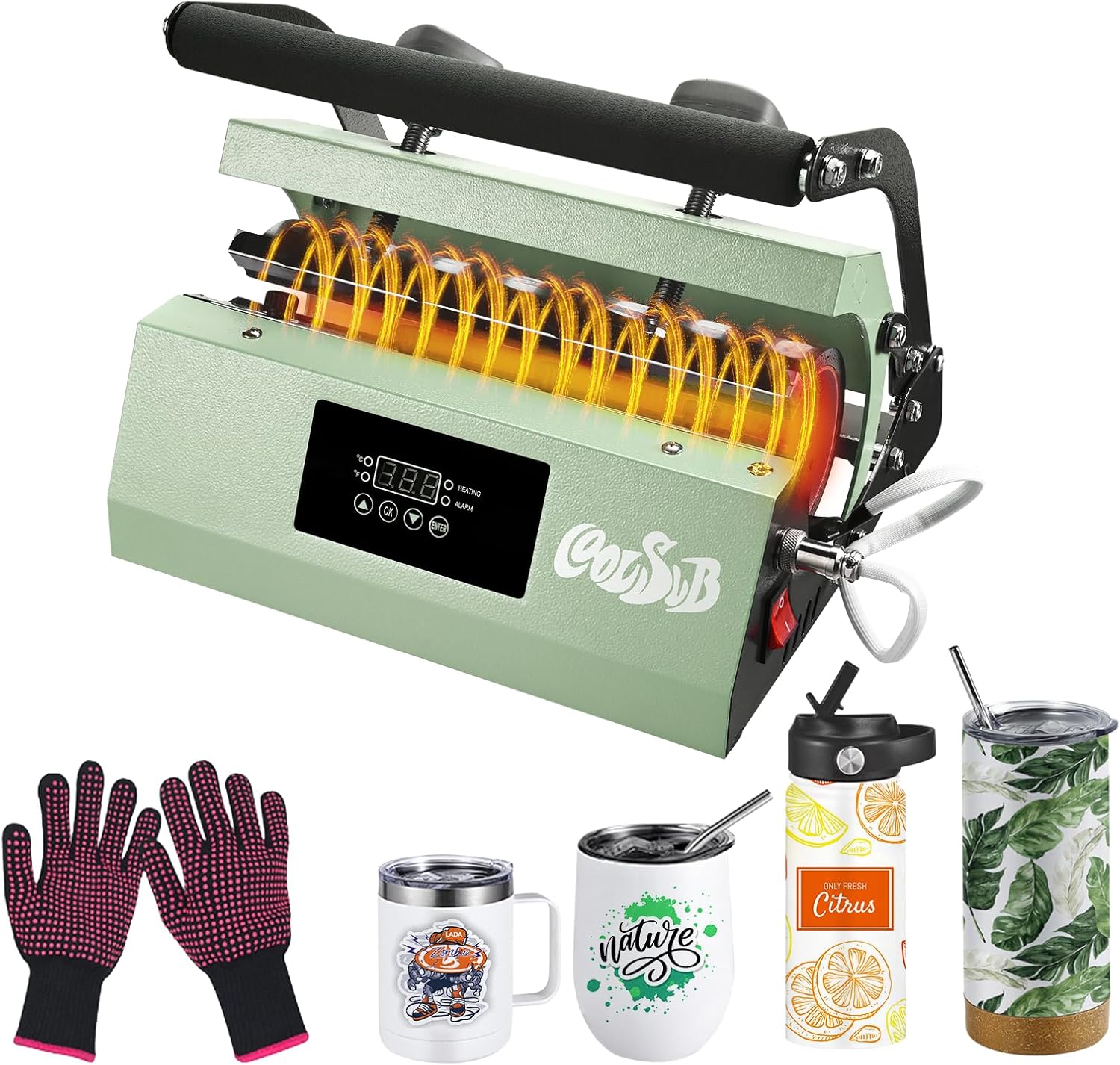 Tumbler Heat Press Machine, Mug Press Machine for 30oz 20oz, Sublimation Blank Skinny Tumbler Glass Jar Can 11-16oz Mugs, Heat Transfer Print for Sublimation Tumblers, Cups, Mugs Green