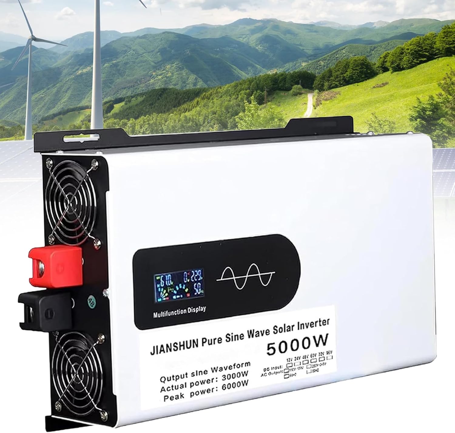 5000W Hybrid Solar Inverter 12V 24V 48V 60V 72V DC to 110V 220V AC Converter with LCD Screen Display, Pure Sine Wave Inverter for Truck, Home, Vehicles, Laptop, Trip,72V-5000W