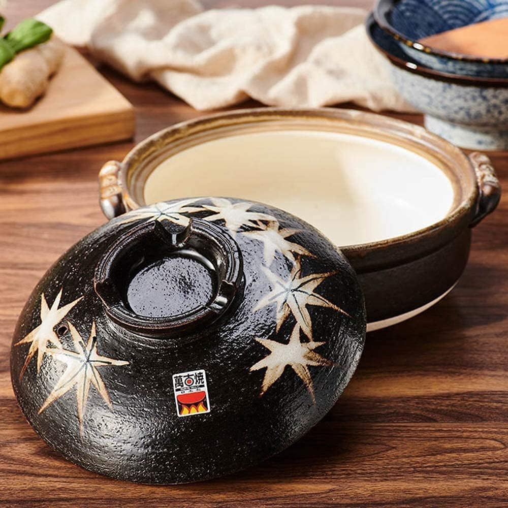 Burnt Clay and Maple Leaf Clay Pot Rice Casserole Steamed Rice Pot Soup Pot with Lid(Size:0.8L)