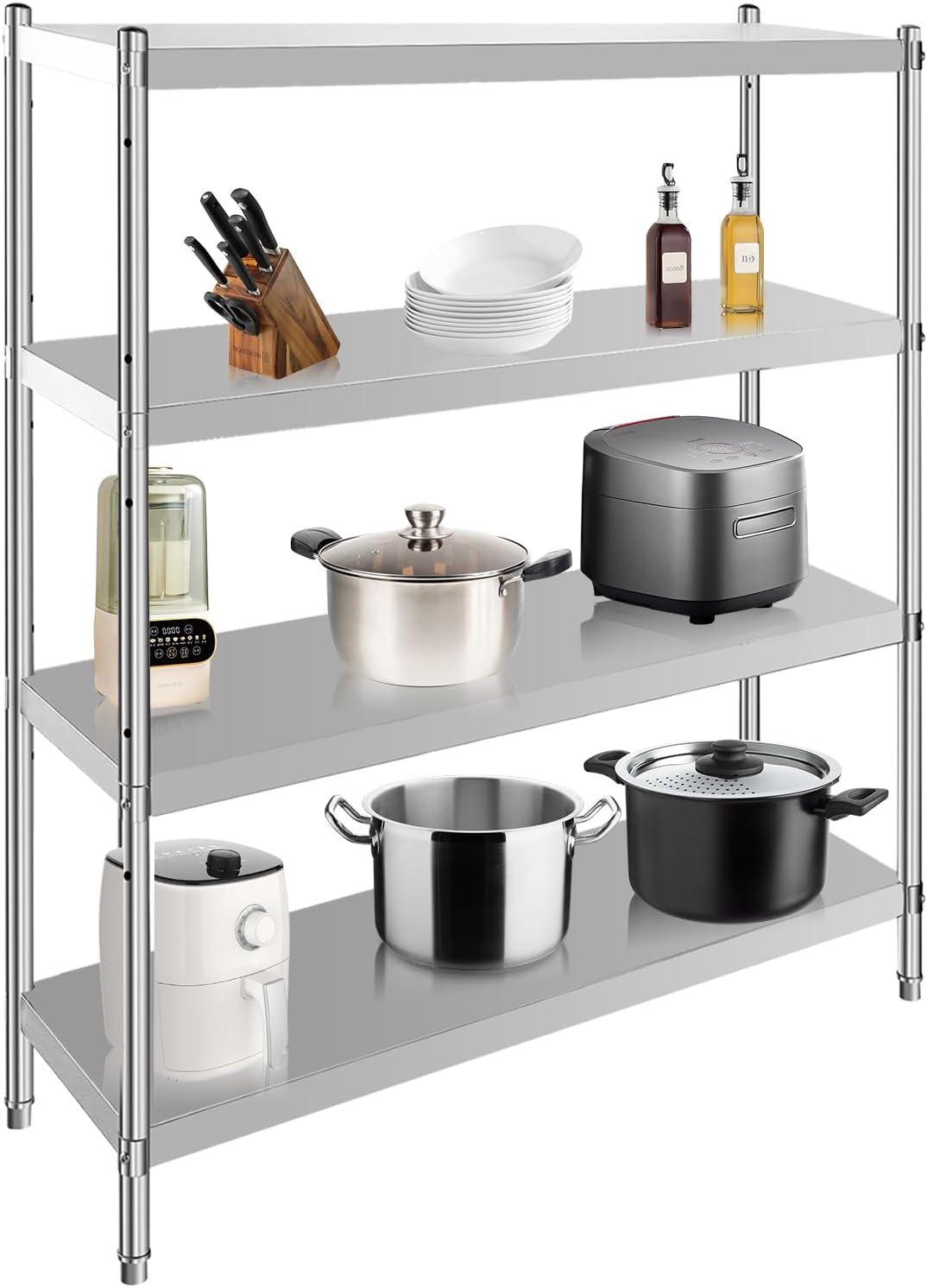 Garvee Stainless Steel Shelves,16x31x53 in Storage Shelf 4-Tier Heavy Duty Adjustable Shelf Unit with Wheels Side Baffles for Kitchen Garage Office Restaurant Warehouse,330 LB Per Shelf