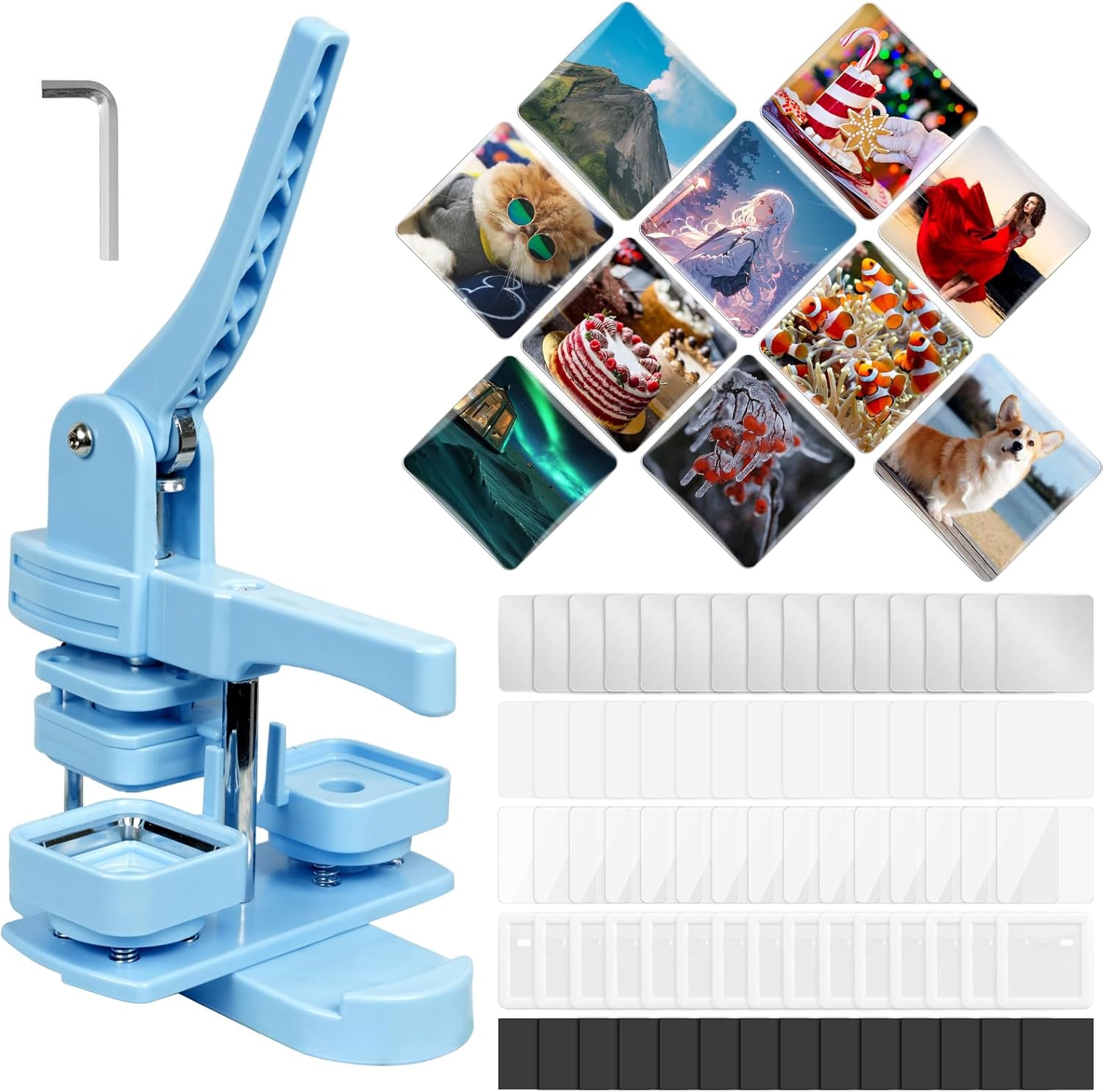 Square Button Maker Machine, 50MM*50MM/ 2'' x 2'' Fridge Magnet Pin Button Press Machine with 100 Set Square Pin Making Supplies