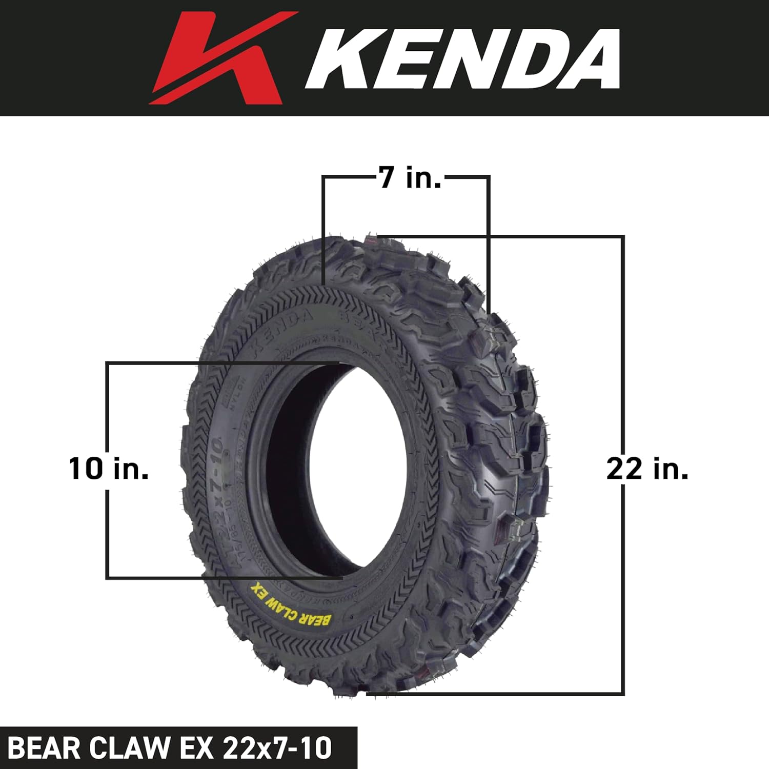 Kenda Bearclaw EX K573-22x7-10 Front Tires for All Terrain (ATV), UTV, and Side by Side (SxS) Vehicles - 6-Ply - Bear Claw EX 22x7x10 (2-Pack)