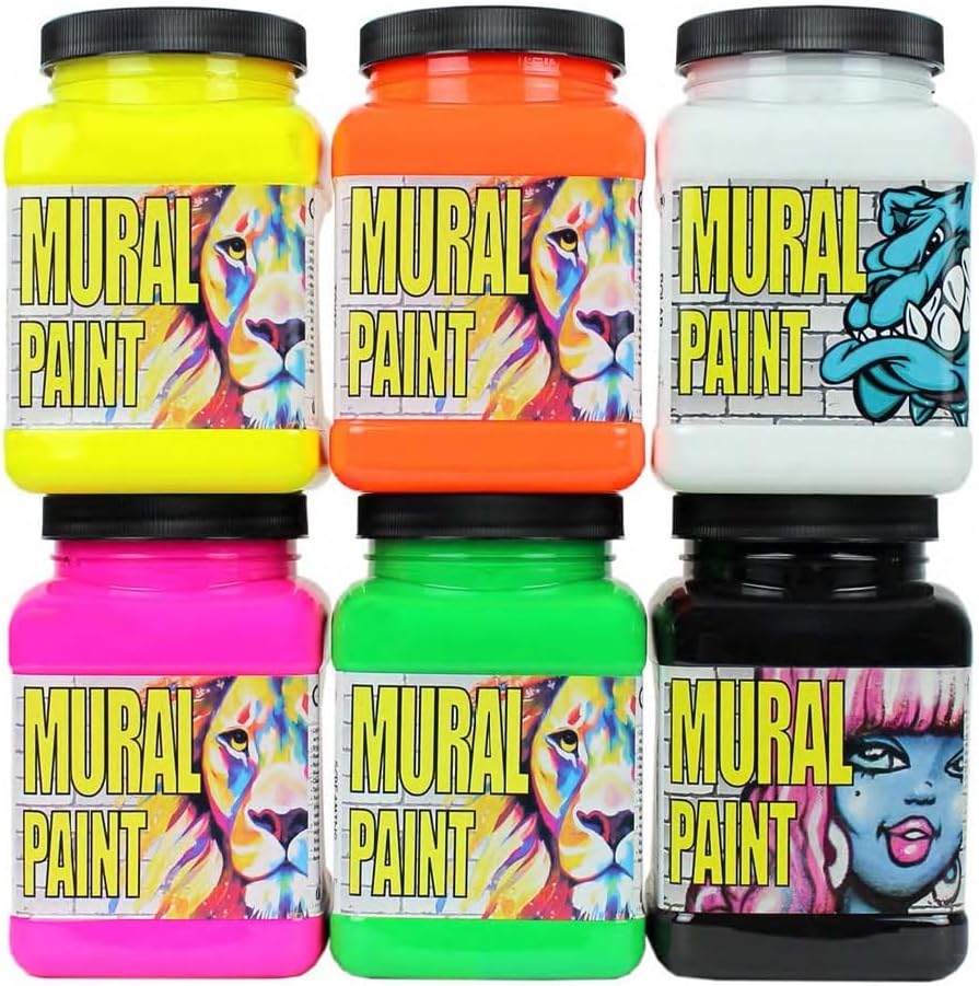 Chroma Acrylic Mural Paint for Interior and Exterior Murals - Lightfast, Mixable, Hard-Wearing Vibrant Pigment, 6 Neon Set (2894)