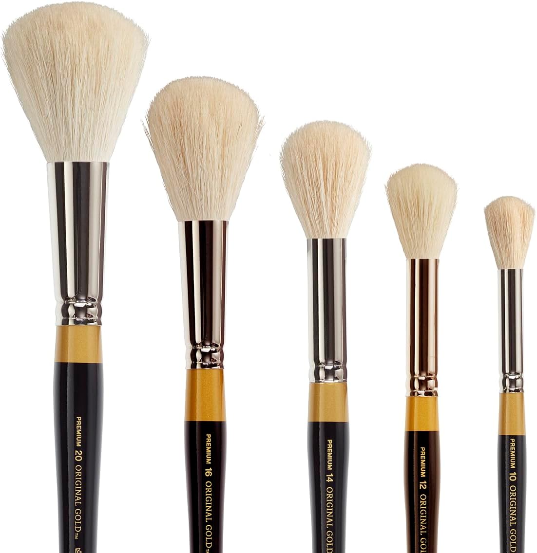 KINGART Premium 5 Pc. Original Gold 9265 Round MOP Brush Set, Soft White Synthetic Hair for Oil, Acrylic, Watercolor Paint, Short Handle, 5 Brushes Sizes: 10, 12, 14, 16, 20