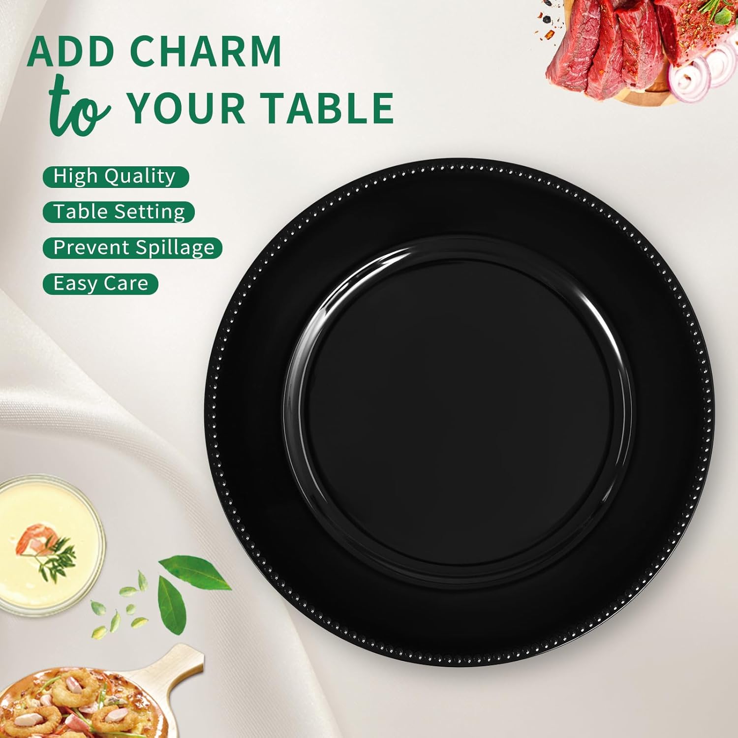 50 Pcs Black Charger Plates Bulk,13