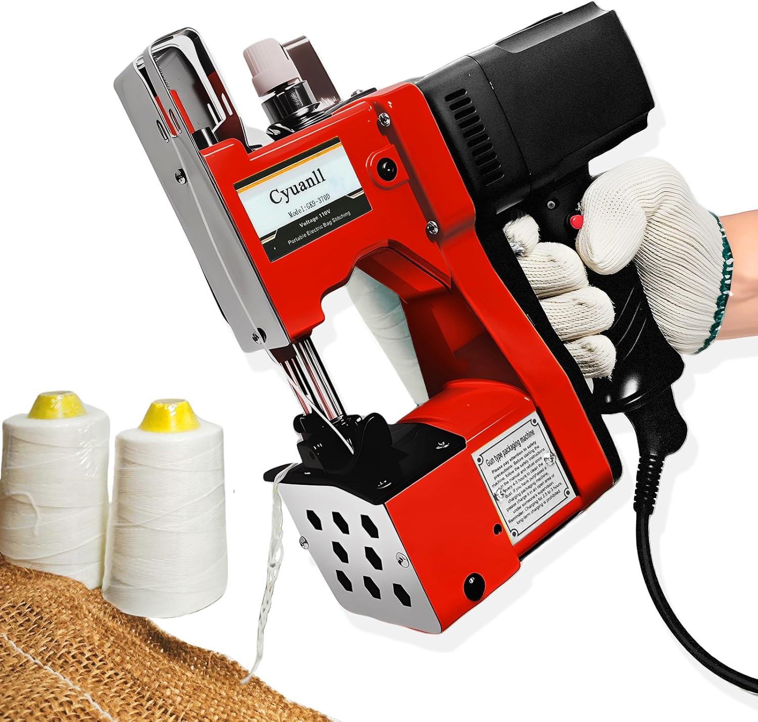 Bag Sewing Machine-Electric Portable Bag Sewing Machine 2s/bag,Bag Closer Automatic Woven Bag Sewer Packing Machine for Burlap PP Woven Kraft Paper Bag Feed Sacks Rice Bags Jute Bags-Red