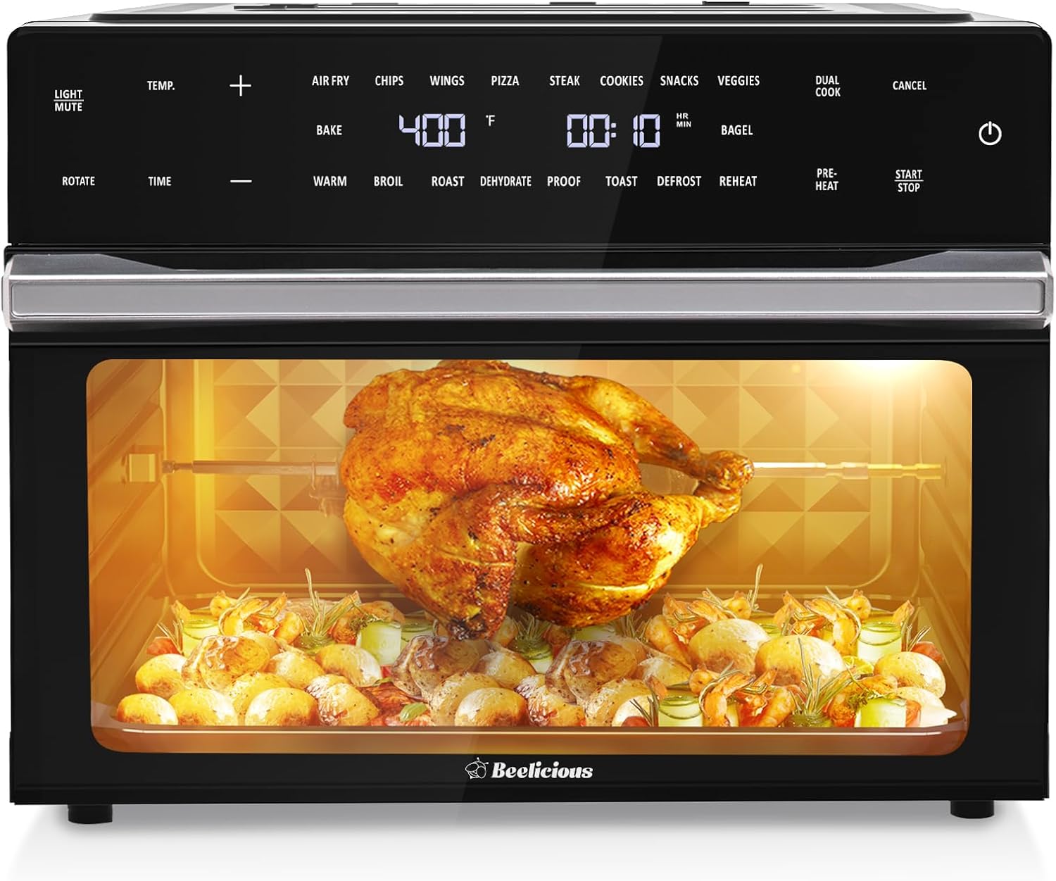 32QT Extra Large Air Fryer, 19-In-1 Air Fryer Toaster Oven Combo with Rotisserie and Dehydrator, Digital Convection Oven Countertop Airfryer Fit 13