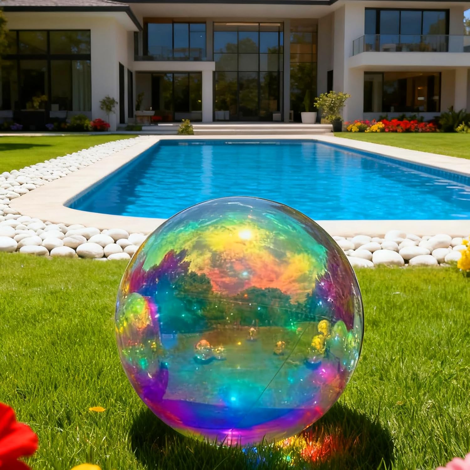 Single Inflatable Mirror Ball, Big Shiny Balls Inflatable,Large PVC Ball For Events & Stage Party, Advertising, Shows Decoration (Iridescent,60CM/24IN/1.9FT)