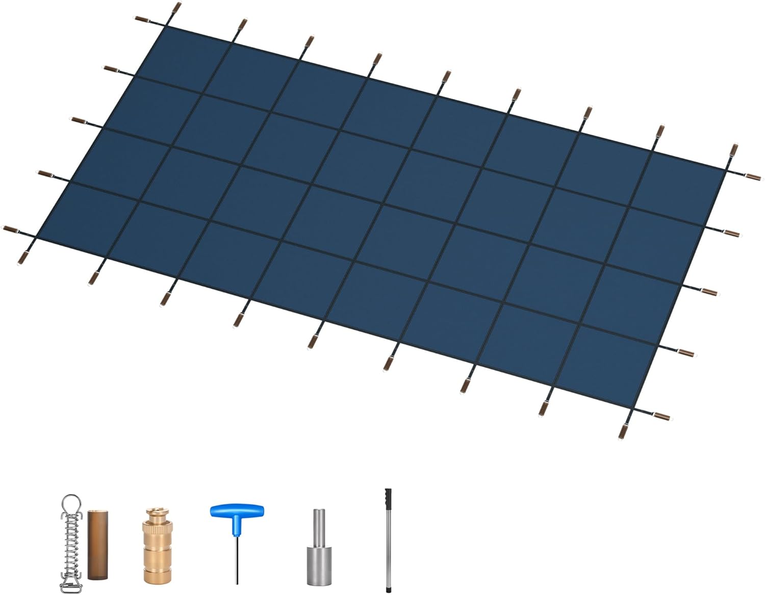 Inground Pool Safety Cover Fits 14 x 30 ft Rectangle Pool, ASTM Certified, Triple-Stitched, Abrasion Resistant, Pool Safety Cover w/Brass Anchors & Installation Kit, Cover Size 16 x 32 ft,Blue