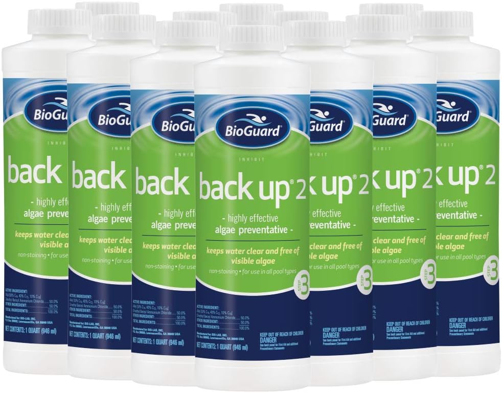 BioGuard Back Up 2-1 Quart, Pack of 12, Proven Effective Algae Preventative, Non-Staining, Keeps Water Clean and Clear