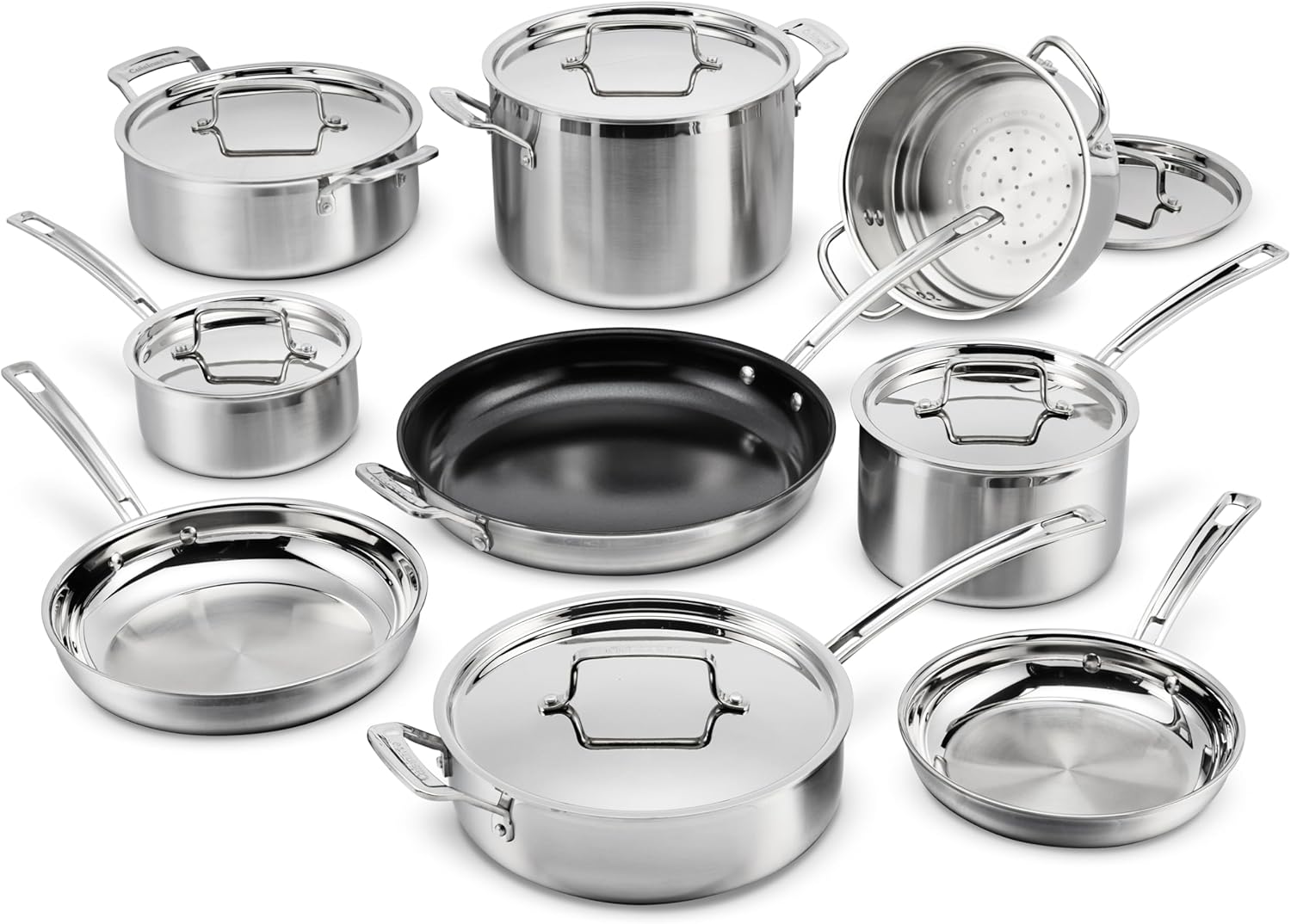 Cuisinart 15 Piece Cookware Set, MultiClad Pro Triple Ply, Silver, MCP-15N