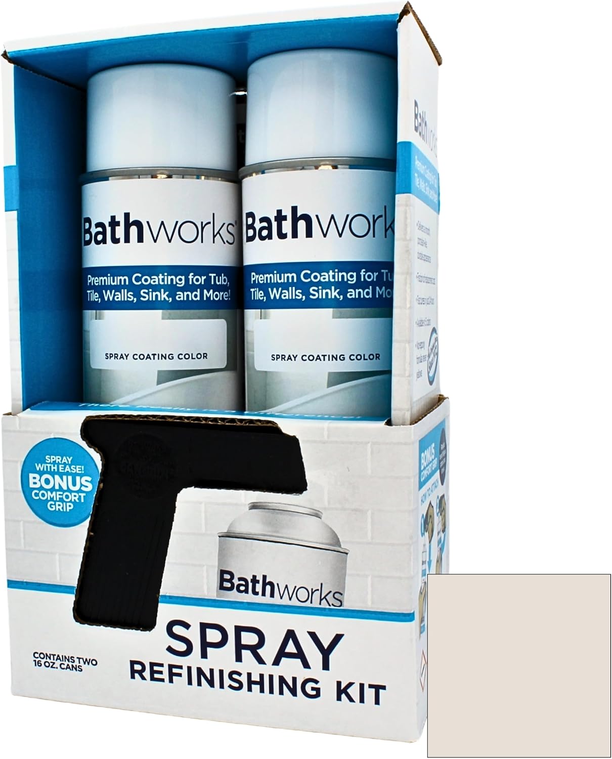 Bathworks Bathtub Refinishing Kit (WHITE); 2 Spray Cans; for Tub, Tile, & More; 32oz of Resin Paint; 24-hour dry time; with bonus comfort grip