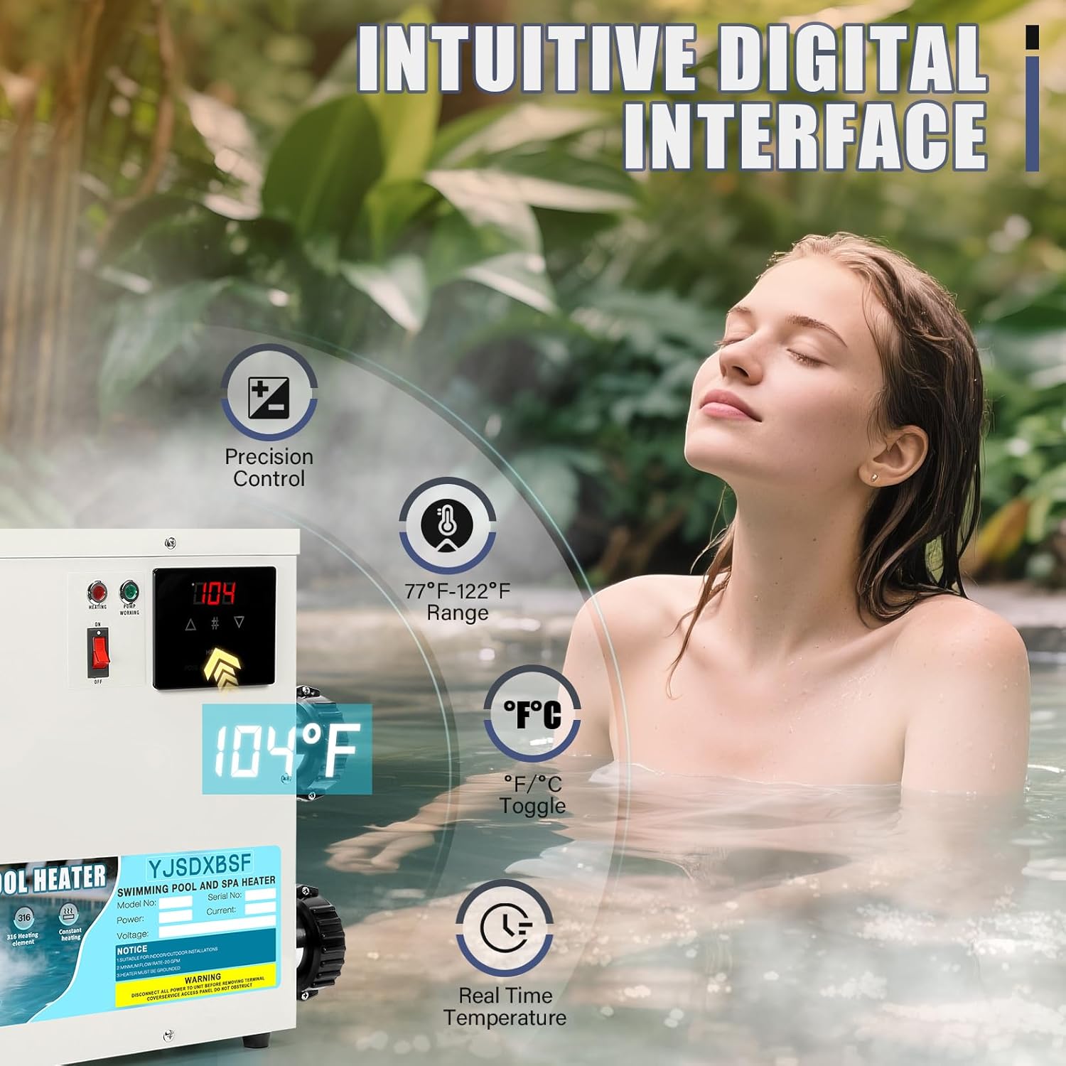 Pool Heater 5.5KW 220V, Electric Pool Heater for Inground & Above Ground Pools,Thermostat with Touchscreeen for Bathtubs and Above Ground in-Ground Pools SPA