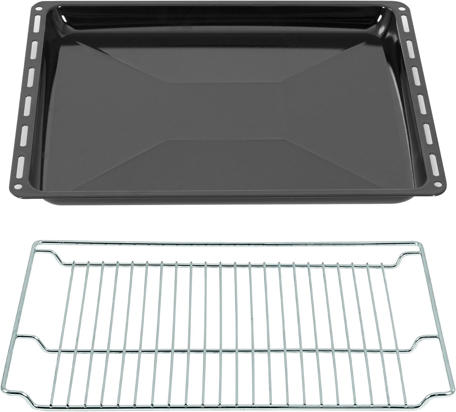 Baking Trays & Grid mm Set 465 x 370 x 30 mm, Enamelled Grease Pan, Chrome-Plated Oven Rack and Enamel Baking Tray for Oven and Hob, Grid 465 x 375 mm, Black