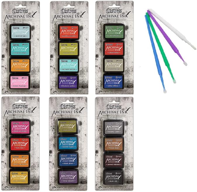Ranger Tim Holtz Distress Archival Mini Ink Complete Bundle - Including Sets 1, 2, 3, 4, 5, and 6 and Storage Tin - with Trebbies Detail Sticks