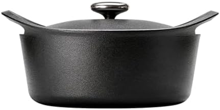 Cast Iron Casserole Dish with Lid, 3.5L Soup Pot, Tough Enamel Coating, Ceramic Induction and Gas Safe, Ideal for Family Cooking (Black)