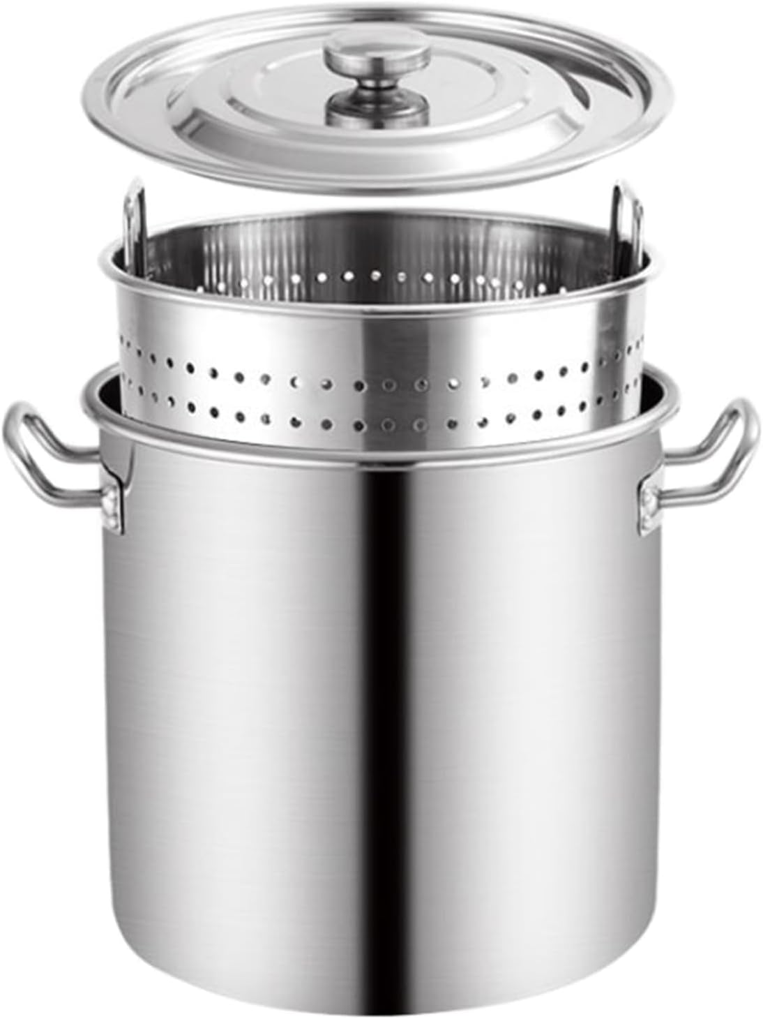 20-70L Stock Pot with Strainer Basket and Retractable Handle, Stainless Steel Seafood Boil Pot, Turkey Fryer Pot