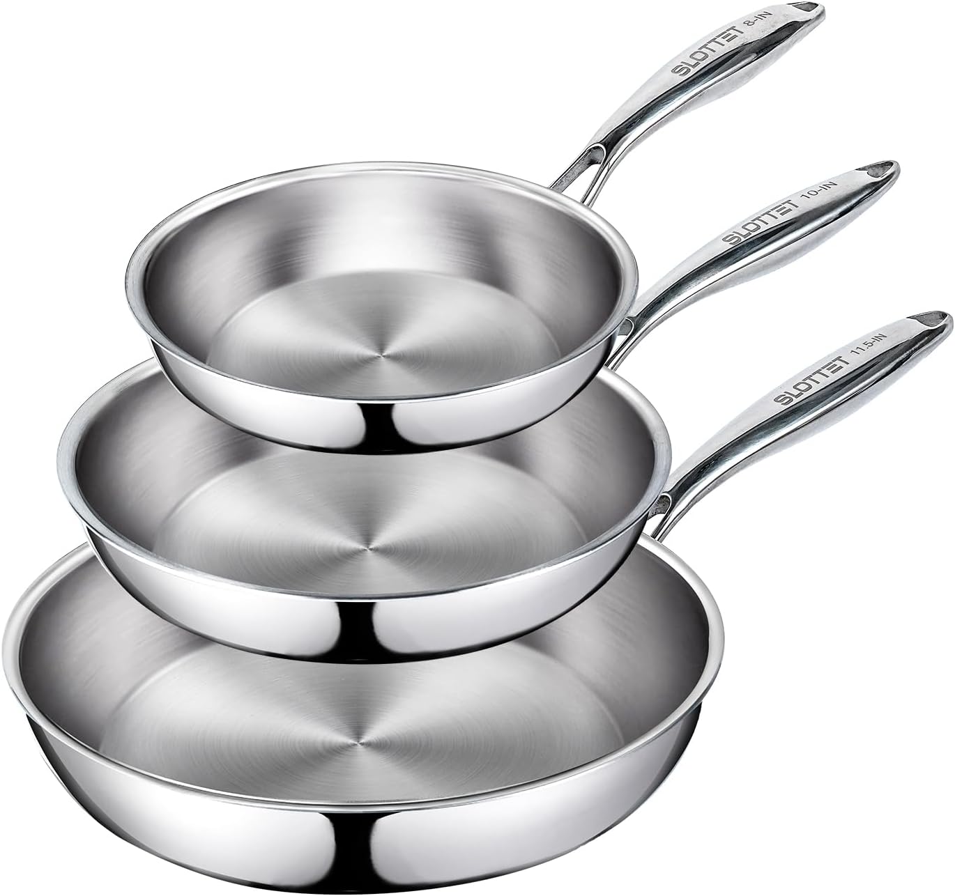 8-10-11.5inch Frying Pan Set Tri-Ply Stainless Steel Skillet Set,No Coatings Frying Pan with Stay-cool Handle for Cooking,Pots and Pans Set,Dishwasher and Oven Safe
