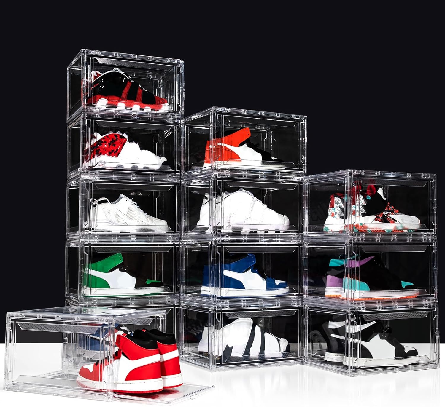12 Pack Acrylic Shoe Boxes,Clear Plastic Stackable Sneaker Box,Shoe Containers,Shoe Display Case,Sneaker Storage,Fits Up to Size 15