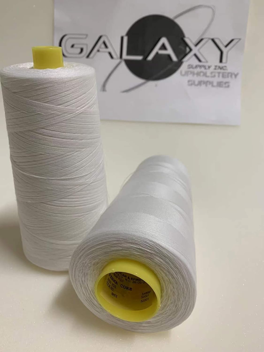 A&E Tex 60 Thread White #32001 100% Spun Polyester Cone 6000Y, Made in The USA (2 Spools) Free with Two Piece Galaxy Supply 5